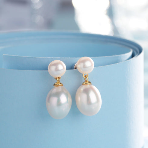 Double Pearl TearDrop Earrings - 18K Gold Vermeil